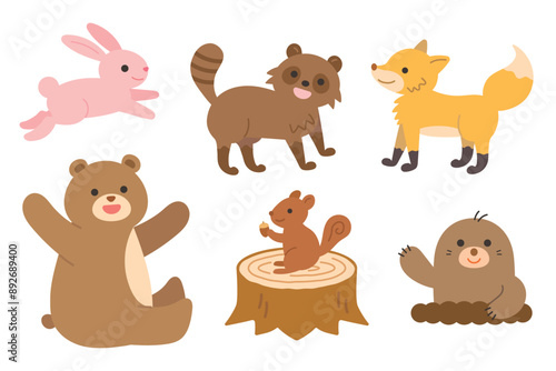 かわいい秋の動物のイラストセット