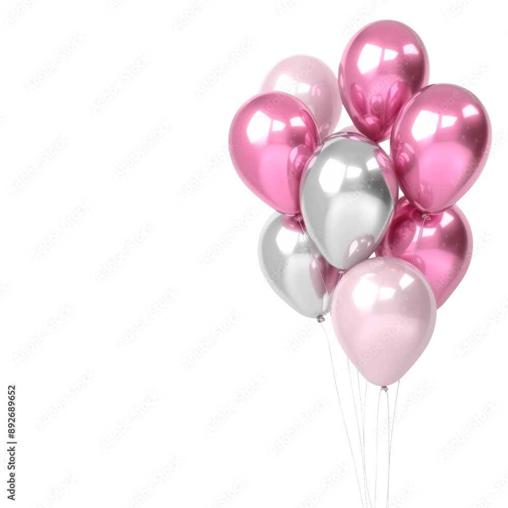 Pink and silver colored balloons isolated on white or transparent background Pink and silver colored balloons isolated on white or transparent background