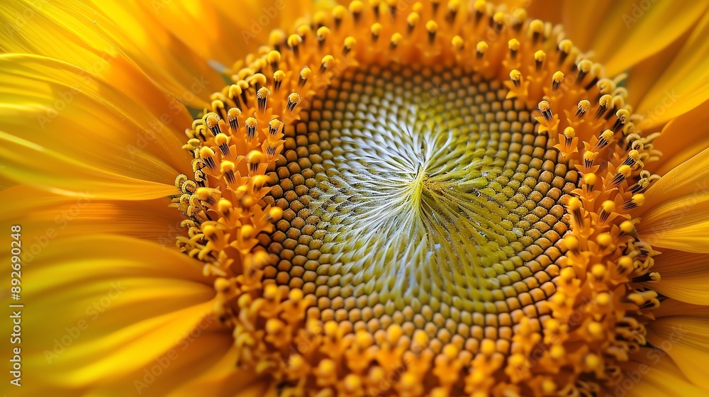 Macro shot of a sunflower center, highlighting the intricate patterns and textures Macro shot of a sunflower center, highlighting the intricate patterns and textures