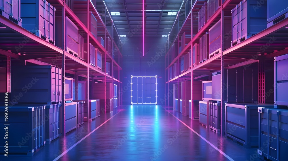 Smart warehouse. Automatic stock storage, modern distribution building, ecommerce warehouse, digital logistics, smart package hardware, AI delivery system, innovation in cargo, commercial storehouse Smart warehouse. Automatic stock storage, modern distribution building, ecommerce warehouse, digital logistics, smart package hardware, AI delivery system, innovation in cargo, commercial storehouse