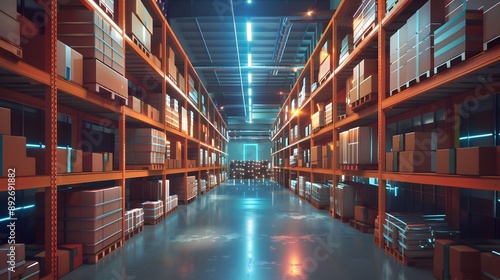 Wallpaper Mural Smart warehouse. Automatic stock storage, modern distribution building, ecommerce warehouse, digital logistics, smart package hardware, AI delivery system, innovation in cargo, commercial storehouse Torontodigital.ca