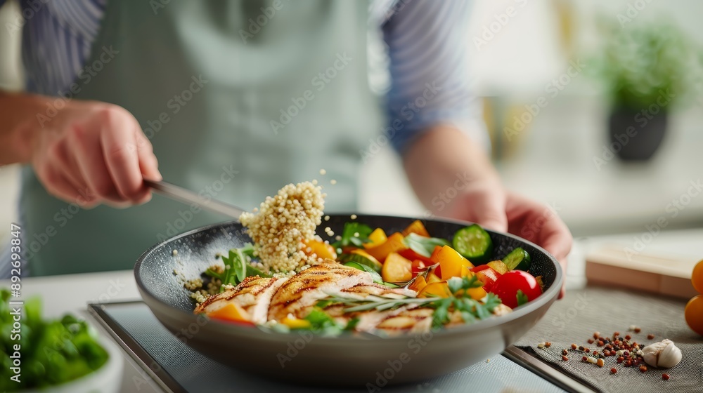 A nutritionist preparing a gluten-free meal with grilled chicken A nutritionist preparing a gluten-free meal with grilled chicken