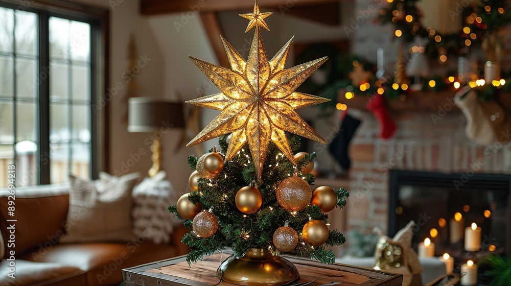 Christmas Decor with a Golden Star Tree Topper Christmas Decor with a Golden Star Tree Topper