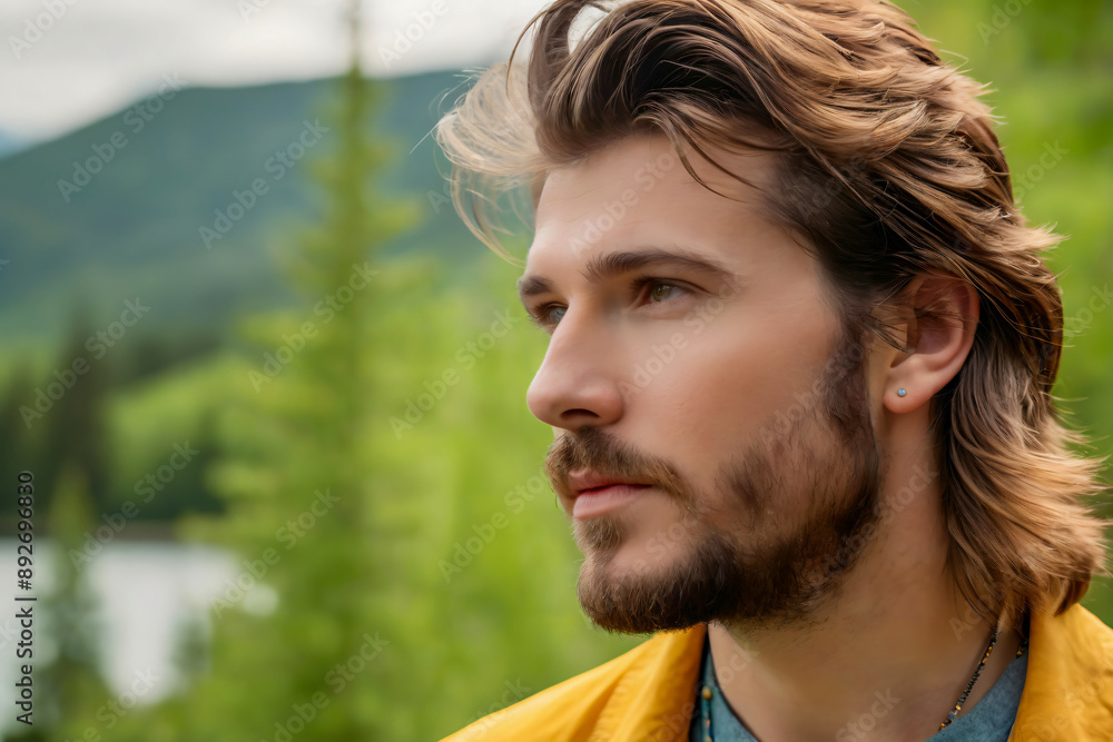portrait of a classic man with mullet hair portrait of a classic man with mullet hair