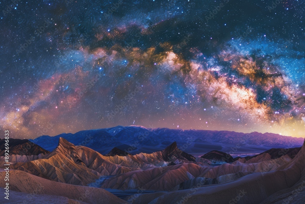 Milky way galaxy over zabriskie point in death valley national park Milky way galaxy over zabriskie point in death valley national park