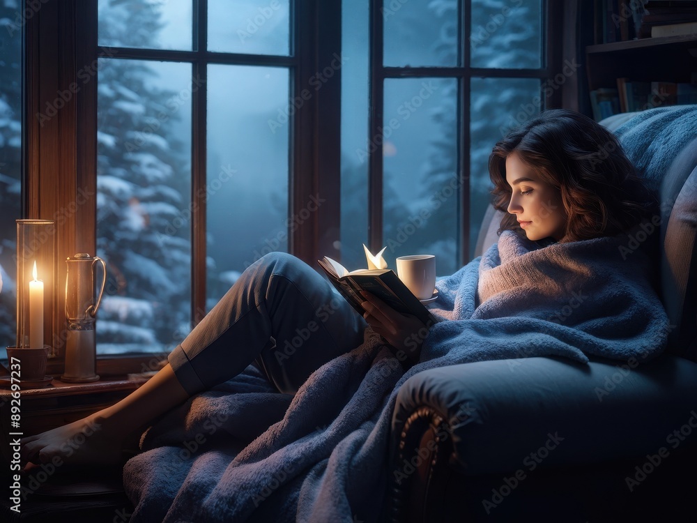 Cozy Corner: A Reader's Paradise - Book, Tea & Blanket by a Sun-Drenched Window. A Moment of Peace with a Book, Tea & a Cozy Blanket by the Window. generative AI Cozy Corner: A Reader's Paradise - Book, Tea & Blanket by a Sun-Drenched Window. A Moment of Peace with a Book, Tea & a Cozy Blanket by the Window. generative AI