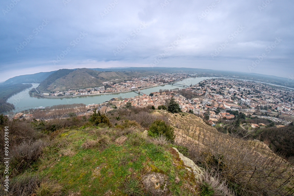 Obraz premium Panoramic View of Tain-l'Hermitage and the Rhone River