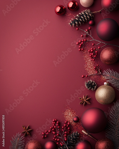 A red background with a bunch of red and gold ornaments