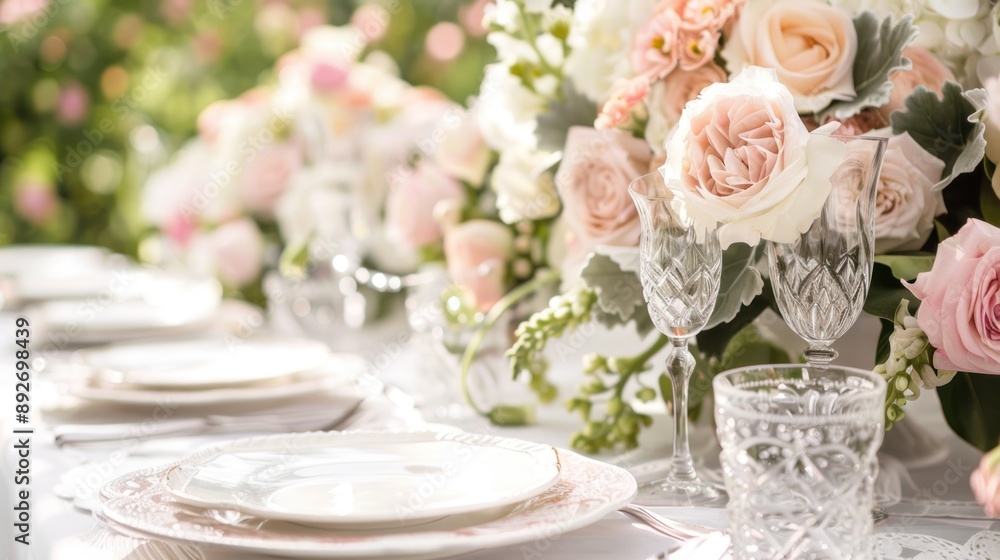 Banquet luxury wedding with flowers decor on the table Banquet luxury wedding with flowers decor on the table
