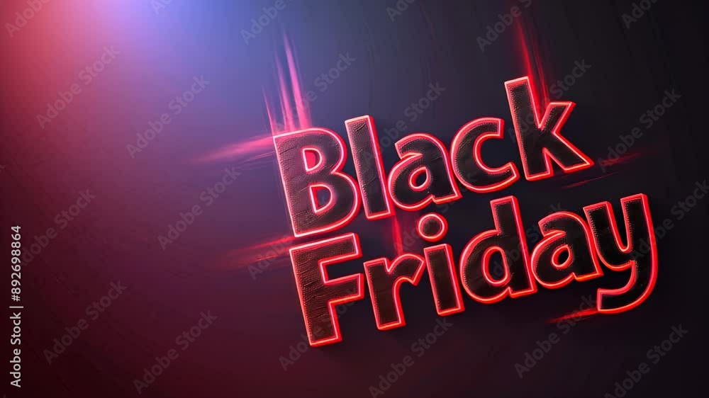 Neon style glowing Black friday text against dark background with red light flares, ideal for advertising holiday sales, online promotions, or seasonal discounts. Neon style glowing Black friday text against dark background with red light flares, ideal for advertising holiday sales, online promotions, or seasonal discounts.