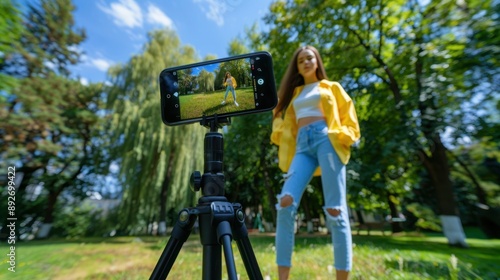 The girl taking outdoor selfies