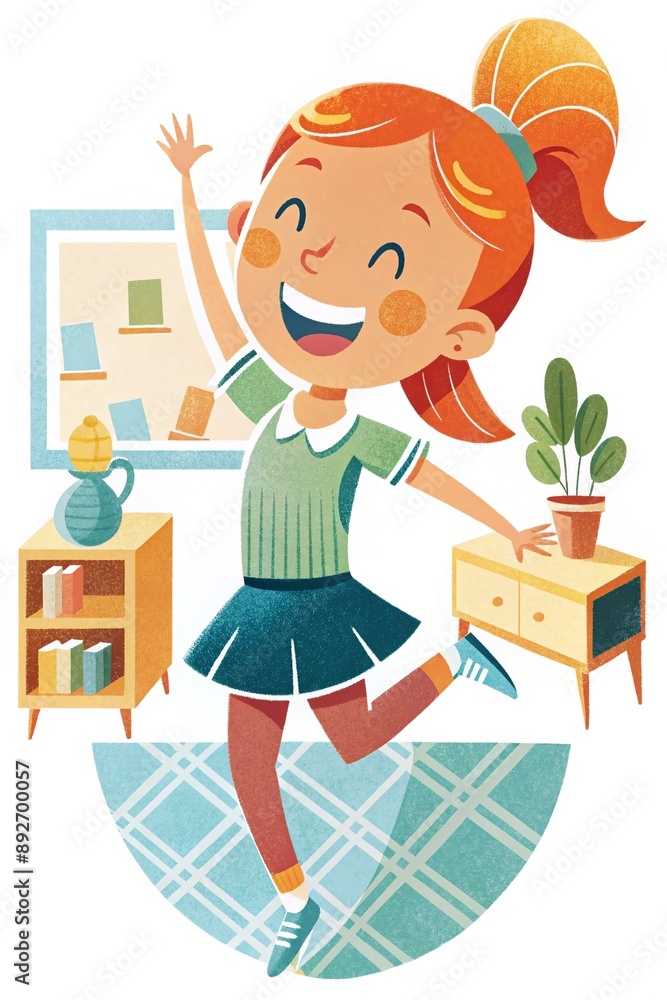 Happy Girl Playing in Room as Educational Poster Design Happy Girl Playing in Room as Educational Poster Design
