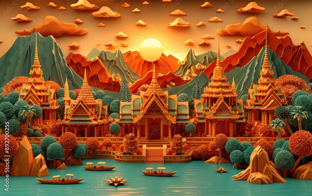 Obraz premium chinese temple on the river