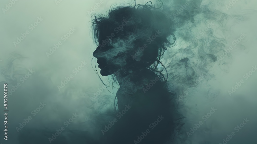 Silhouette of a woman in smoke. Silhouette of a woman in smoke.