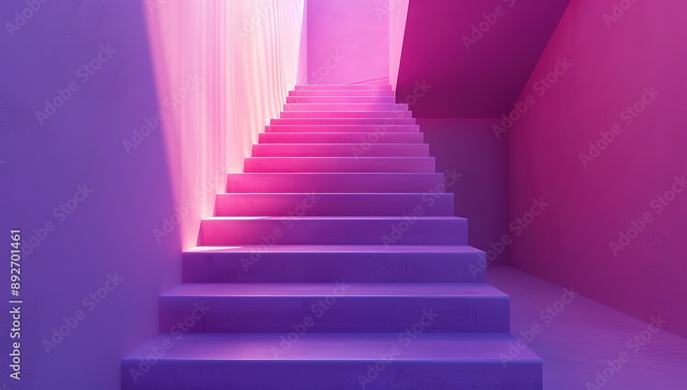 Surrealistic Bright Pink Staircase Leading to Light Purple Wall with Glowing Pink Stairs and Violet Hues in Hyper Realistic Style Surrealistic Bright Pink Staircase Leading to Light Purple Wall with Glowing Pink Stairs and Violet Hues in Hyper Realistic Style
