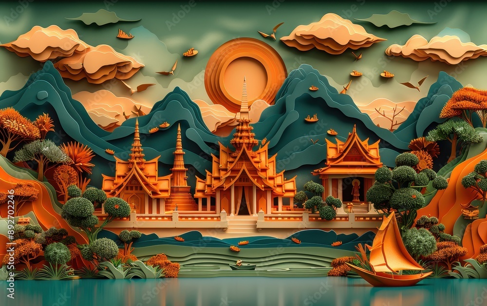 Obraz premium chinese temple on the river