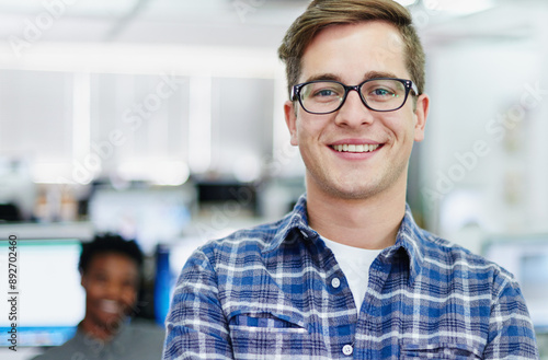 Confident, portrait or happy man in startup or office for project development, testing pc and company. Face, programmer and proud web designer with smile in creative agency or technology business Free Download Confident, portrait or happy man in startup or office for project development, testing pc and company. Face, programmer and proud web designer with smile in creative agency or technology business - GFXLoad