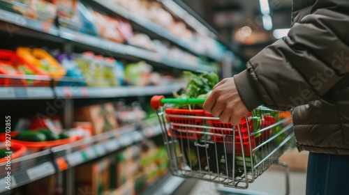 The hand on shopping cart photo