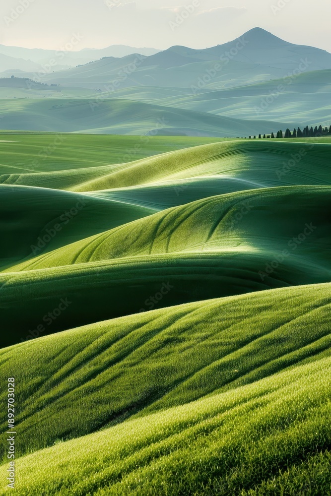 A beautiful landscape with a mix of green and red grass. The colors are vibrant and the hills are rolling A beautiful landscape with a mix of green and red grass. The colors are vibrant and the hills are rolling