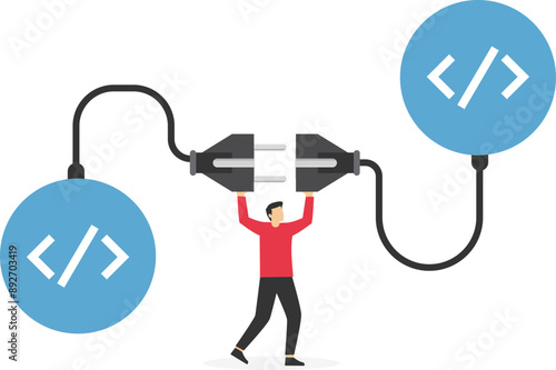 Programmer connect socket between coding program. API, application programming interface to connect between software, coding to exchange information for website.

