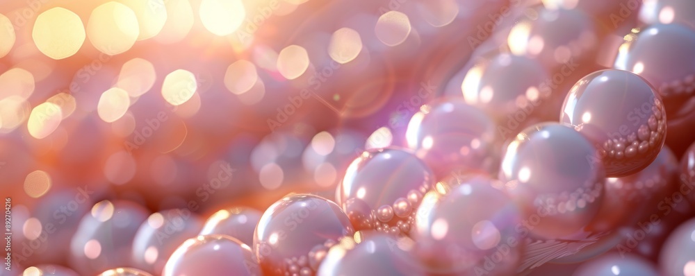 Closeup of lustrous pearls with soft light, creating a luxurious and elegant feel. Closeup of lustrous pearls with soft light, creating a luxurious and elegant feel.