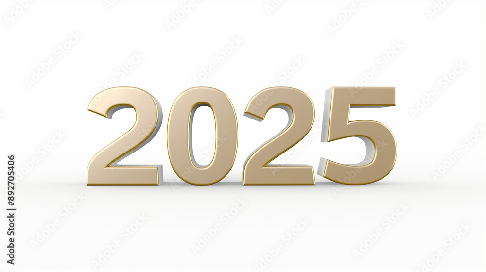 Golden 2025 Year in 3D on White Background Golden 2025 Year in 3D on White Background