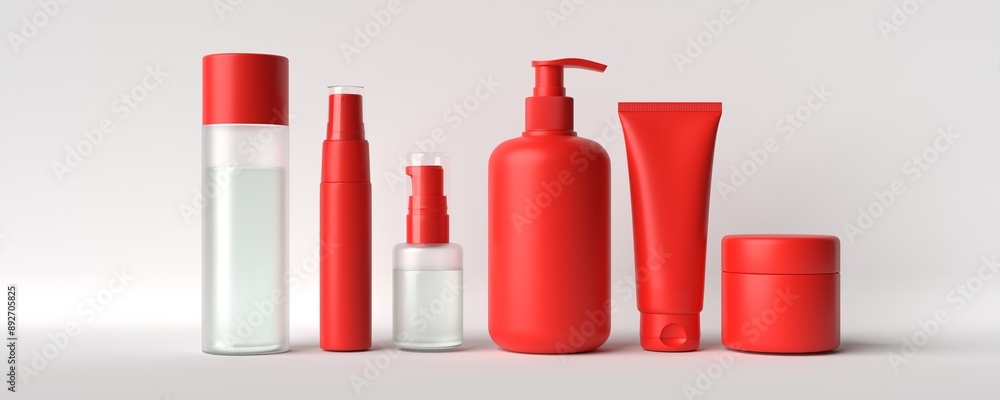 Variety of cosmetic skin care packaging mockup 3d rendered Variety of cosmetic skin care packaging mockup 3d rendered