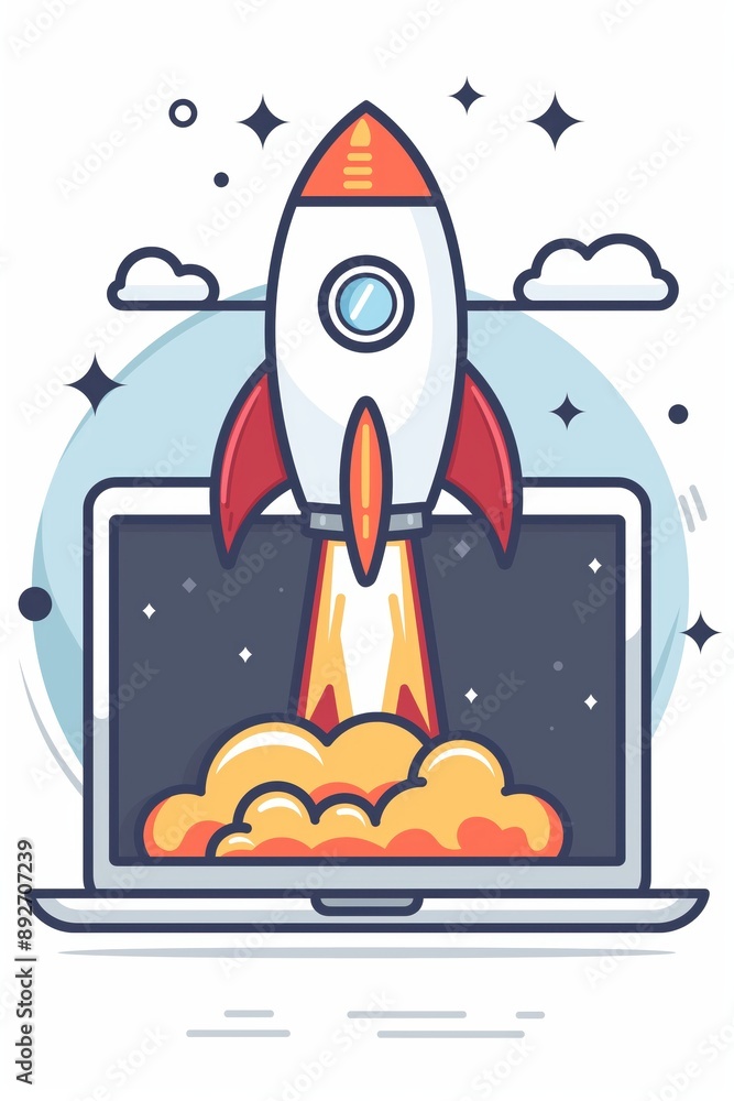 Rocket Launching from Laptop in Cosmic Background created by ai Rocket Launching from Laptop in Cosmic Background created by ai