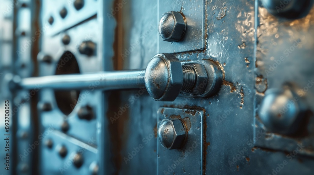 The mechanism inside a bank vault door, Steel Vault Door Bolts for Secure Storage The mechanism inside a bank vault door, Steel Vault Door Bolts for Secure Storage