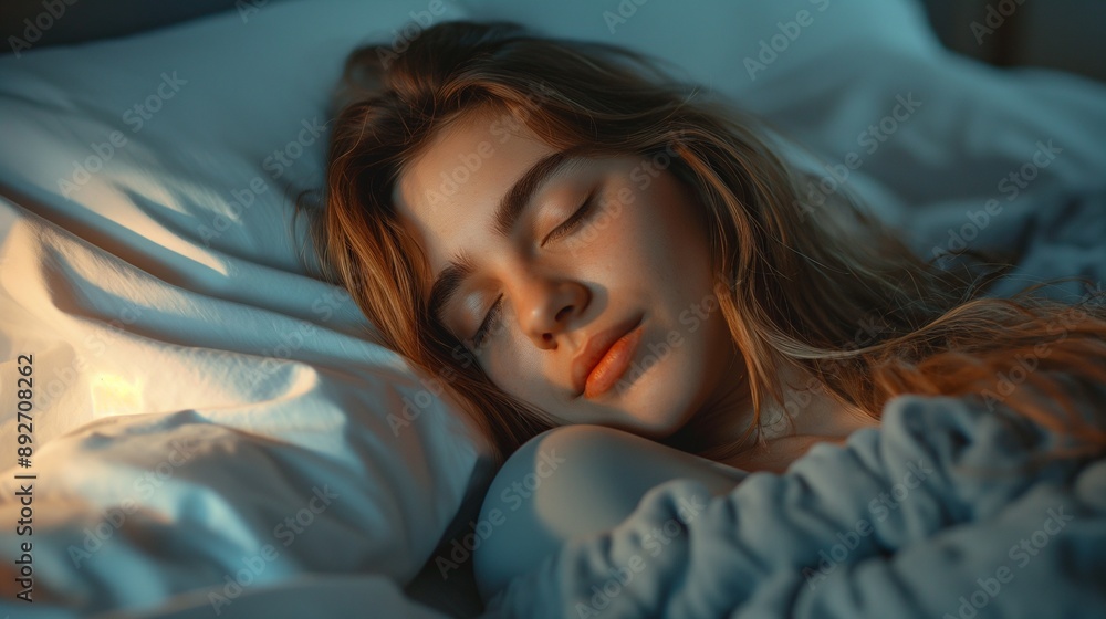 beautiful woman sleeping and dreaming in bed at home beautiful woman sleeping and dreaming in bed at home