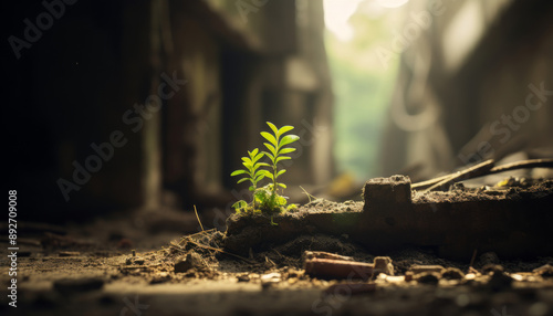 Wallpaper Mural Small Plant in Abandoned Building Torontodigital.ca
