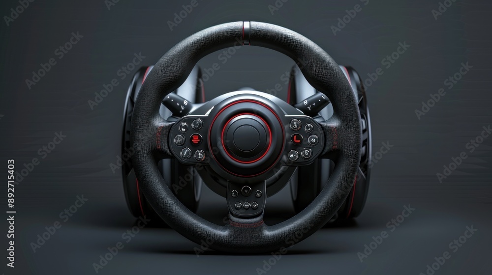 Black and Red Racing Steering Wheel with Buttons Black and Red Racing Steering Wheel with Buttons
