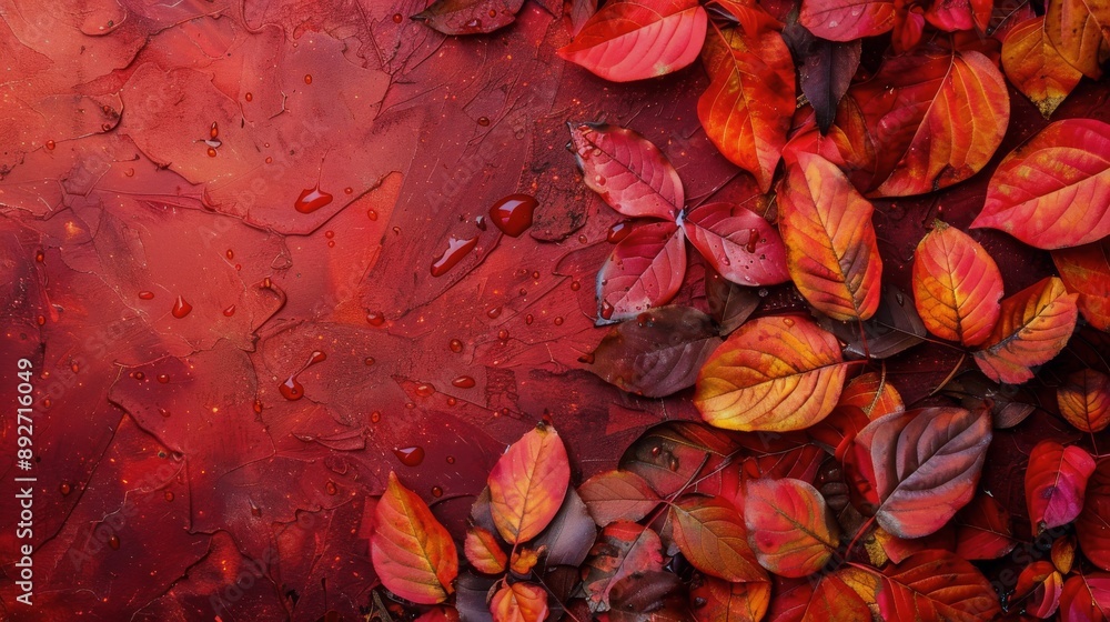 Autumn Leaves on Red Background Autumn Leaves on Red Background