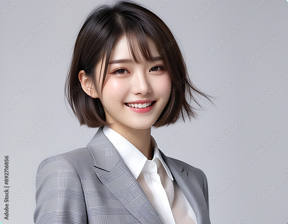 A smiling young beautiful woman in a business suit. Image of a new member of society. ビジネススーツを着た笑顔の若い美人な女性。新社会人のイメージ。 A smiling young beautiful woman in a business suit. Image of a new member of society. ビジネススーツを着た笑顔の若い美人な女性。新社会人のイメージ。