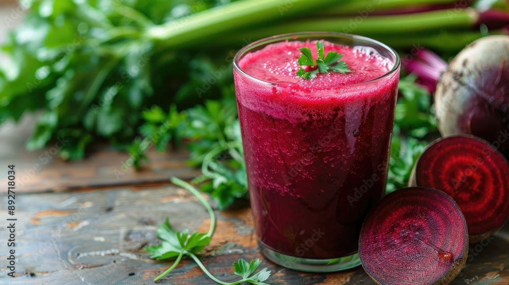 Fresh Beetroot Juice with Parsley on Rustic Table - Healthy and Refreshing Detox Drink Fresh Beetroot Juice with Parsley on Rustic Table - Healthy and Refreshing Detox Drink