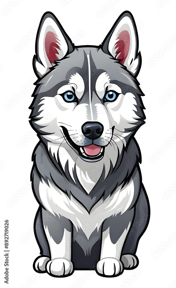 A photorealistic illustration of a Siberian Husky puppy with soft, white fur and piercing blue eyes sits against a white background. Its playful expression and inquisitive gaze convey its puppyish cha A photorealistic illustration of a Siberian Husky puppy with soft, white fur and piercing blue eyes sits against a white background. Its playful expression and inquisitive gaze convey its puppyish cha