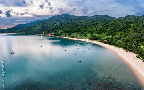 Aerial view of My Khe Beach - Top 6 beautiful beach in the World By Forbes Magazine. photo