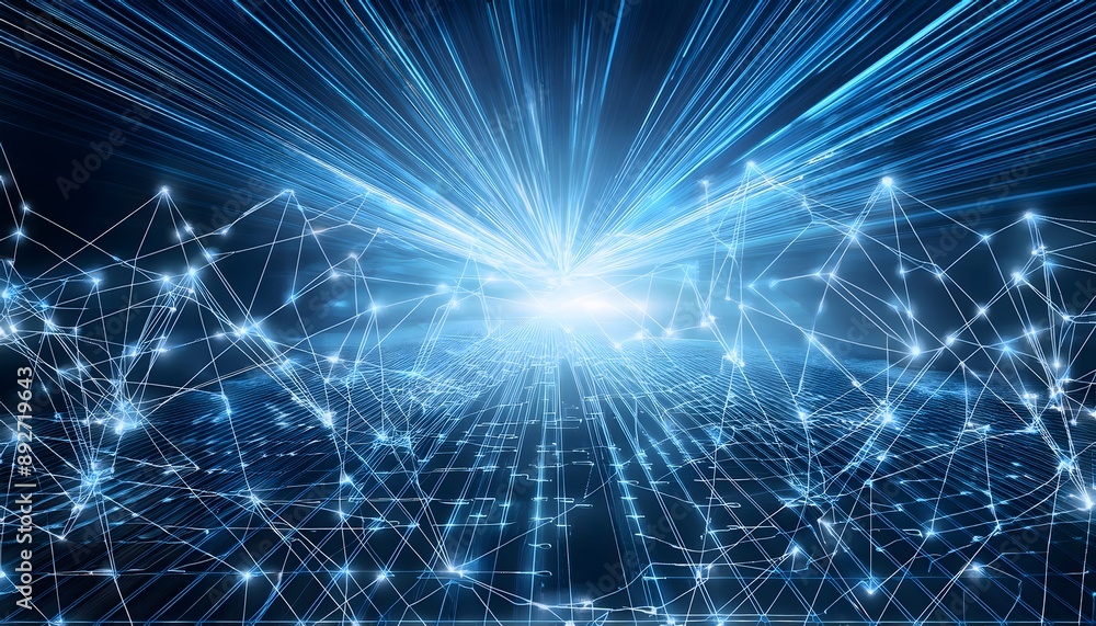 Fototapeta premium Virtual reality inspired background with interconnected data points and connections