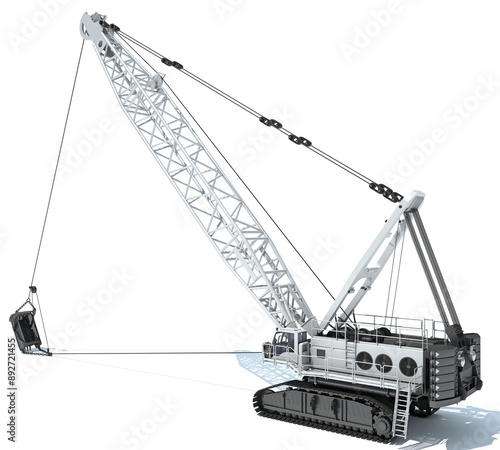 Dragline Excavator heavy construction machinery 3D rendering on white background 