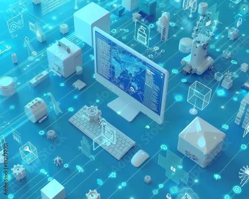 Computer interface evolution  diverse icons and graphics showcasing technological advancements