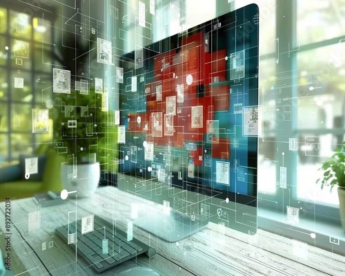 Technological progress  computer interface with varied icons illustrating advancements in technology