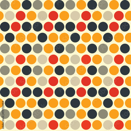 circles pattern. colorful polka dot retro seamless pattern. vibrant retro pattern featuring colorful polka dots in red, orange, blue, and beige. background, textile, fabric, wrapping paper
