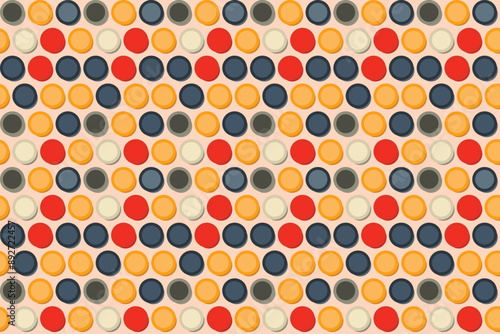 seamless pattern with circles and 3d effect. vibrant retro pattern featuring colorful dots in red, orange, blue, and beige, ideal for textile, fabric, abstract backgrounds and wallpapers.

