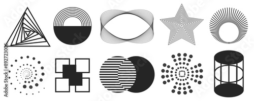 Brutalist geometric shapes set, aesthetic contemporary line art, minimalist geometric shape decoration, elements and forms, trendy contemporary minimalist style design
