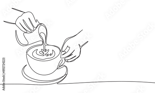 Cappuccino make one line continuous. Cappuccino line art. Hand drawn vector art.