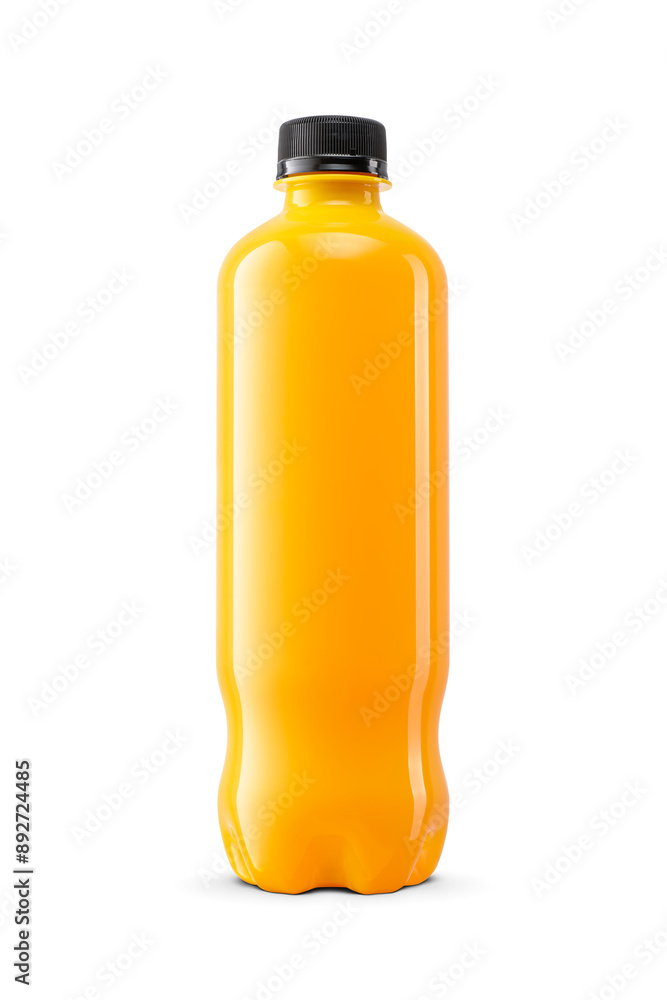 Yellow plastic bottle with black lid isolated. Transparent PNG image. Yellow plastic bottle with black lid isolated. Transparent PNG image.
