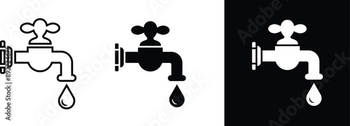 Water taps vector icon set, Set of different style icons on black and white background., Vector Illustration