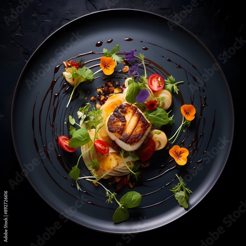 Gourmet Dish with Edible Flowers