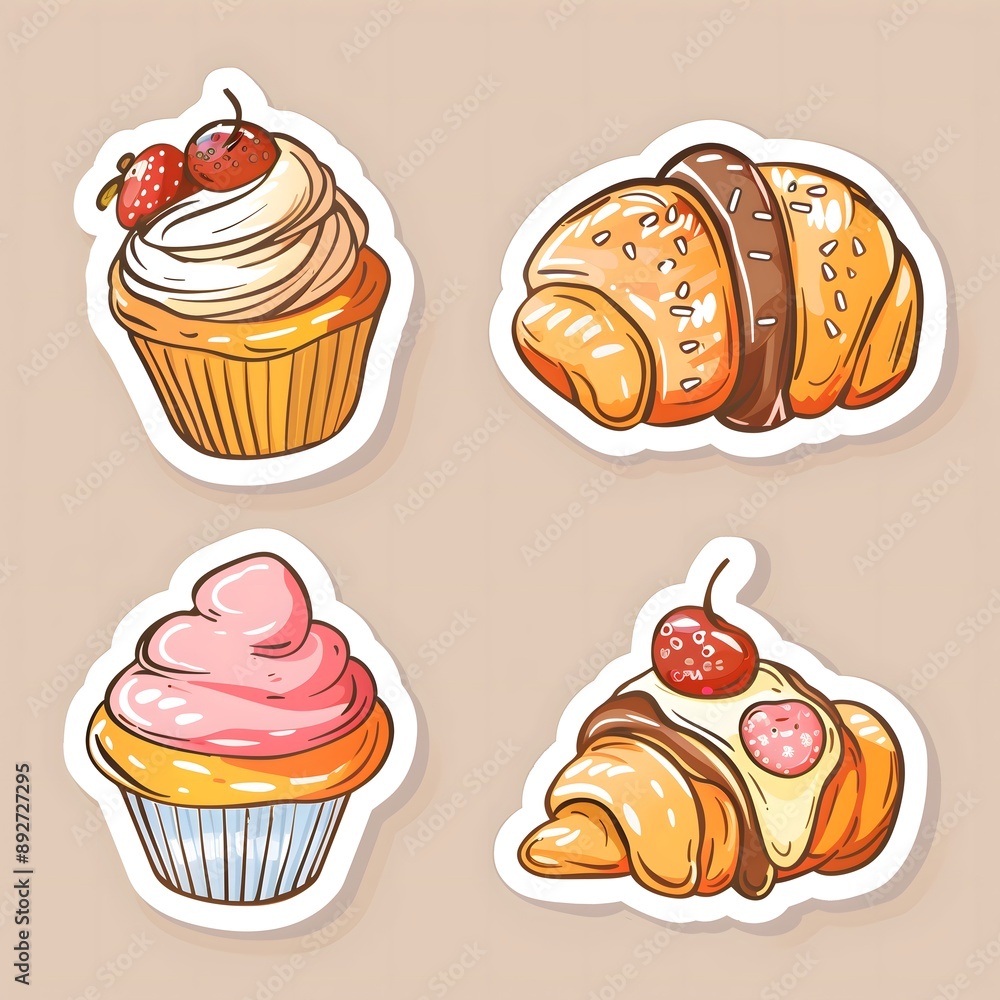 Cartoon Style Bakery Sticker Set Cartoon Style Bakery Sticker Set