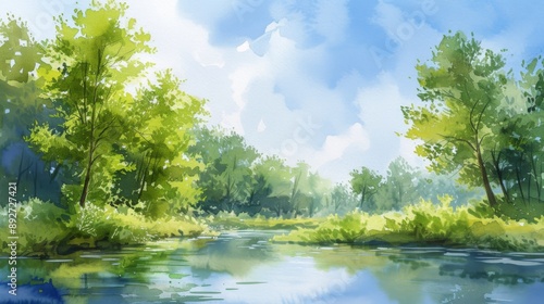 Beautiful watercolor painting of a natural landscape